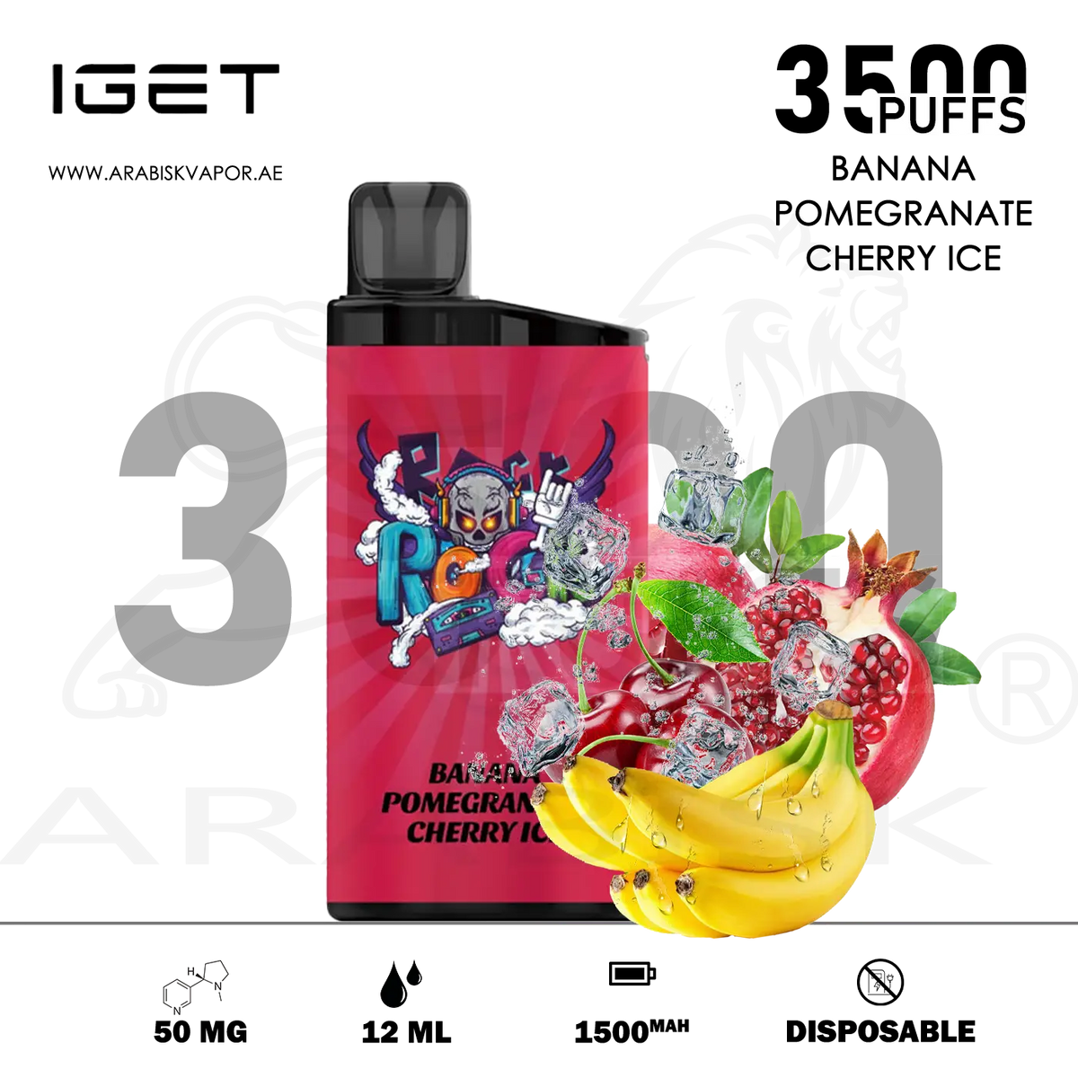 IGET Bar 3500 Puffs – Banana Pomegranate Cherry Ice